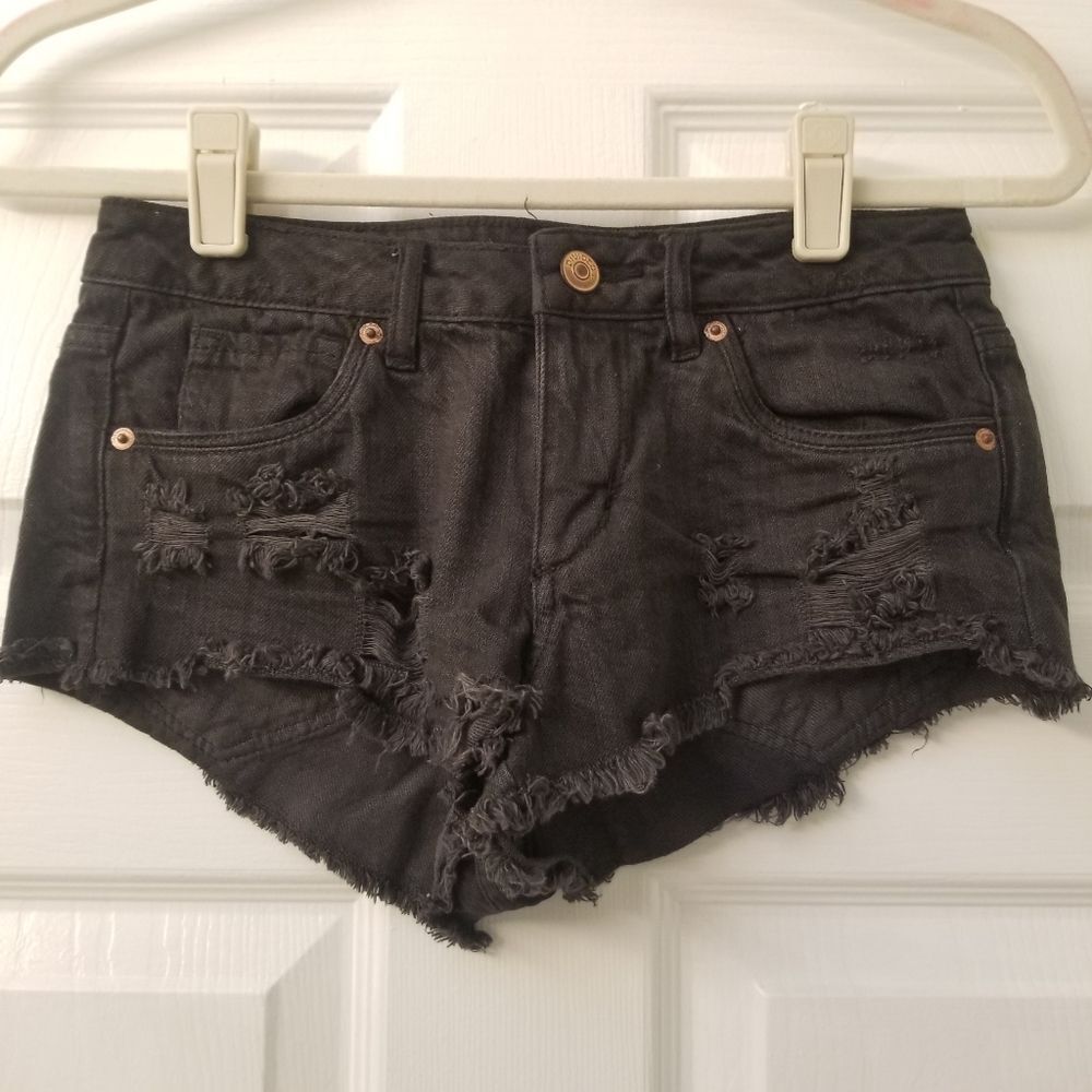 Black Divided Distressed Cheeky Cut-off Shorts 2